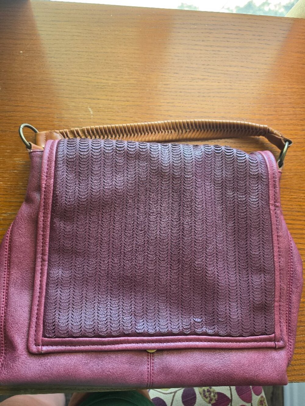 Free People Burgundy Vegan Leather Woven Flap Shoulder Bag Boho